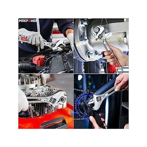 Max Power MAXPOWER Adjustable Spanner Set 2-Pieces, 2-in-1 Adjustable Wrench Set, Plumbing Wrench Pipe Wrench With Reversible Wide Opening Jaw 6/150mm And 10/250mm,Silver With Long Handle - Image 3
