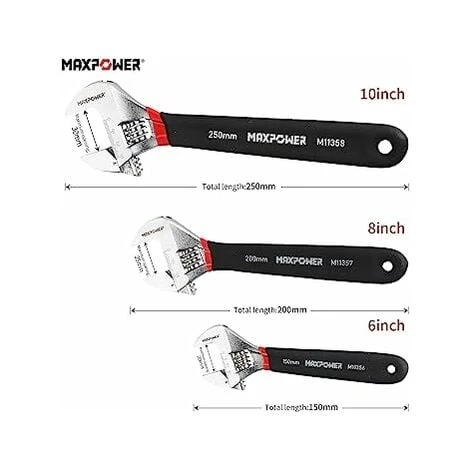 Max Power MAXPOWER Adjustable Spanner Set, 3PCs Adjustable Wrench Set, With Soft Grip (6/150mm, 8/200mm And 10/250mm) - Image 2