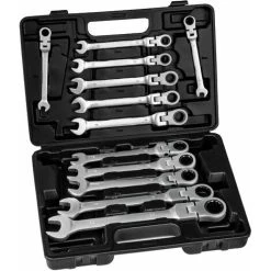 Tectake Spanner Set With Flexible Ratchet Ends 12 PCs. - Wrench, Ratchet Spanner Set, Torque Wrench Set