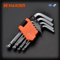 HARDEN Short Allen Keys Set 9 Pcs, Ball Tip, Strong CrV Steel, 1.5-10mm