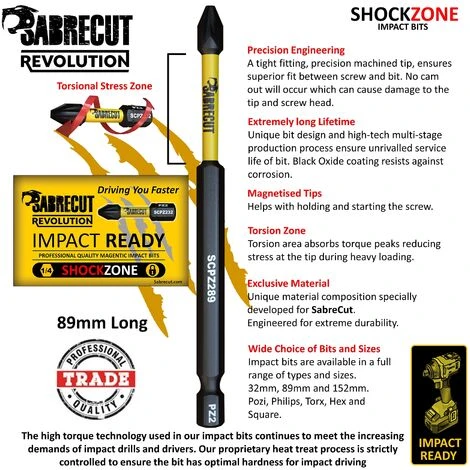 5pcs SabreCut 89mm H6 Impact Drill Driver Bits - SCRH6895 - Image 5