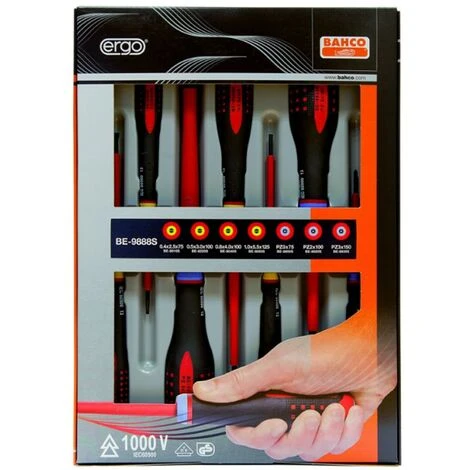 Bahco BE-9888S Pozi And Slotted VDE Insulated Screwdriver Set 7 Piece Set Ergo 3 Bahco BE-9888S Pozi And Slotted VDE Insulated Screwdriver Set 7 Piece Set Ergo