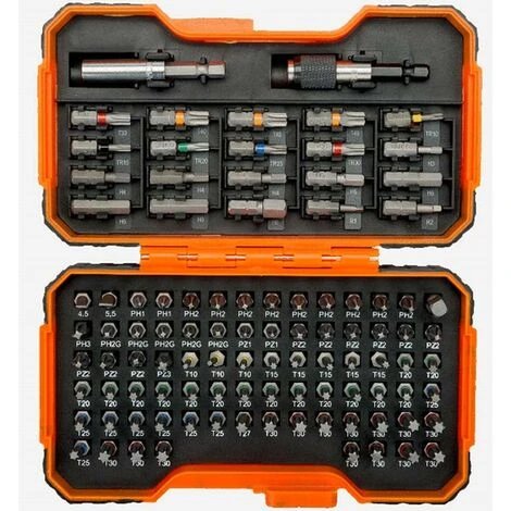 Bahco 100 Piece Screwdriver 25mm Bit Set Colour Coded With Bit Holder 59/S100BC