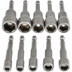 10Pcs Drill Hex Socket Socket Set Magnetic 1/4 Hex Socket Socket Adapter 6-15mm Socket Adapter Tool SOEKAVIA