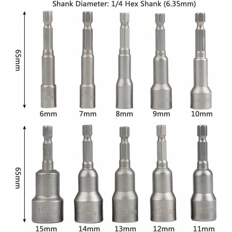 10Pcs Drill Hex Socket Socket Set Magnetic 1/4 Hex Socket Socket Adapter 6-15mm Socket Adapter Tool SOEKAVIA 6 10Pcs Drill Hex Socket Socket Set Magnetic 1/4 Hex Socket Socket Adapter 6-15mm Socket Adapter Tool SOEKAVIA - Image 4