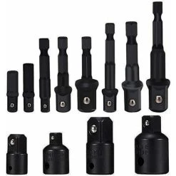 Socket Adapter Converter Set 8 Piece Hex Shank Drill Nut Wrench Socket Extension Adapter Bit Set 4-Pack Reducing Adapters For Ratchets / Socket Wrench (Black) SOEKAVIA