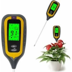 Soil Tester PH Humidity Light Temperature 4 In 1 PH Soil Meter Humidity Electronic Earth Tester For Garden Plants Yellow SOEKAVIA