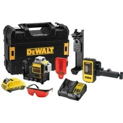 DE WALT DeWalt DCE089D1R Cordless 10.8V Self Level 360° Multi Red Beam Line Laser Set With 2Ah Battery, Charger, Case And DE0892 Digital Laser Detector