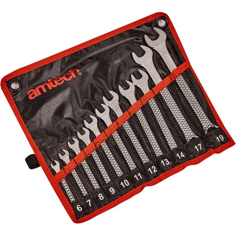 Amtech K0400 Combination Spanner Set, Drop Forged And Chrome Plated Spanners, 6mm To 19mm