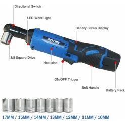 Alternative view of BRIEFNESS Cordless Ratchet Wrench Kit 3/8 Square Drive Electric Tool With 2-Pack 1500mAh Batteries 7Pcs Sockets LED Work Light, 40Nm 230RPM Speed Electric Wrench For Mechanical Maintenance Repair DIY Tasks