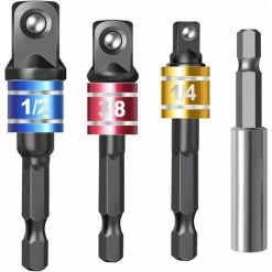 OSQI Impact Driver Socket Adapter Set With Magnetic Extension Bit Holder For 1/4 Inch Hex Shank To Square Socket Turn Power Drill Into Nut Driver 4 Pieces