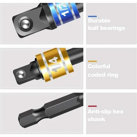 OSQI Impact Driver Socket Adapter Set With Magnetic Extension Bit Holder For 1/4 Inch Hex Shank To Square Socket Turn Power Drill Into Nut Driver 4 Pieces - Image 2