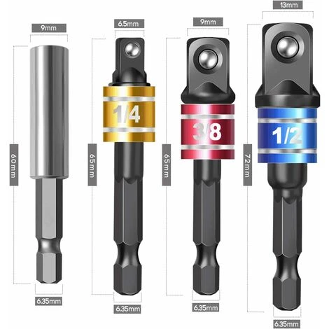 OSQI Impact Driver Socket Adapter Set With Magnetic Extension Bit Holder For 1/4 Inch Hex Shank To Square Socket Turn Power Drill Into Nut Driver 4 Pieces - Image 3