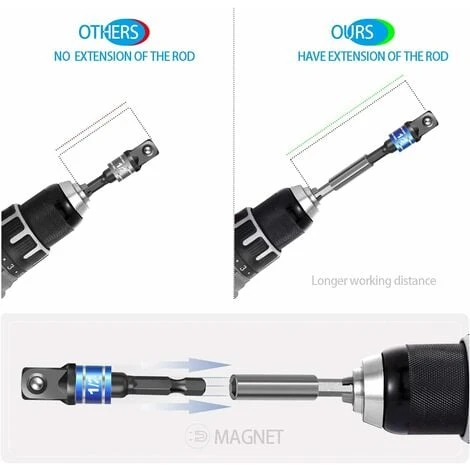 OSQI Impact Driver Socket Adapter Set With Magnetic Extension Bit Holder For 1/4 Inch Hex Shank To Square Socket Turn Power Drill Into Nut Driver 4 Pieces - Image 4