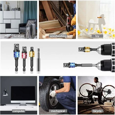 OSQI Impact Driver Socket Adapter Set With Magnetic Extension Bit Holder For 1/4 Inch Hex Shank To Square Socket Turn Power Drill Into Nut Driver 4 Pieces - Image 5