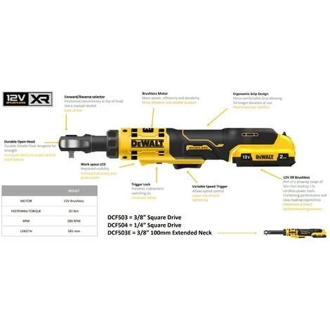 Dewalt DCF503EN 12v XR 3/8 Open Head Ratchet Extended - Bare Unit DCF503EN-XJ - Image 3