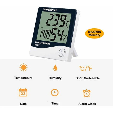 QERSTA Digital Thermometer Hygrometer Indoor Temperature Lcd Monitor Humidity Gauge Large Weather Station Alarm Clock With Calendar Hourly Reminder And Max Min Memory, HTC-1 - Image 3