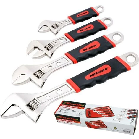 Neilsen 4pc Adjustable Spanner Wrench Soft Grip Handle 150mm 200mm 250mm 300mm