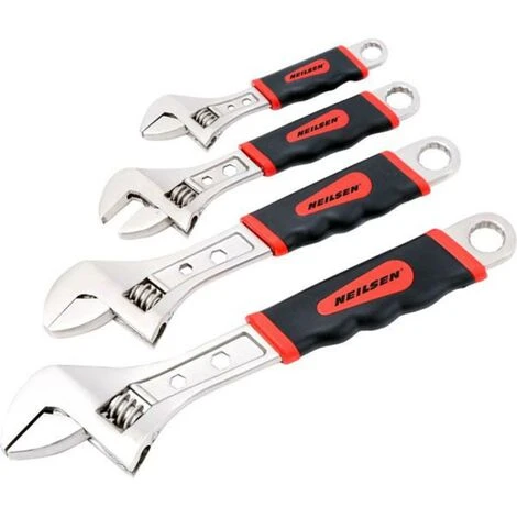 Neilsen 4pc Adjustable Spanner Wrench Soft Grip Handle 150mm 200mm 250mm 300mm - Image 4