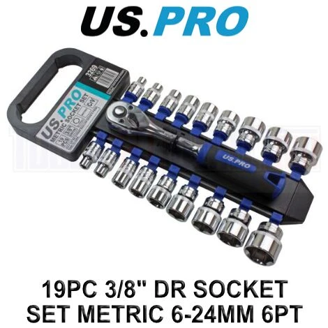 US PRO Tools 19pc 3/8 Dr Metric Socket Set, Sockets, Ratchet 6 To 24mm 3269