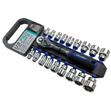 US PRO Tools 19pc 3/8 Dr Metric Socket Set, Sockets, Ratchet 6 To 24mm 3269 - Image 2