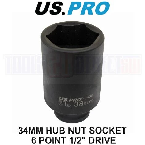 US PRO Tools 34mm 1/2 Dr 6 Point Deep Hub Nut Socket, Gearbox Etc 3489