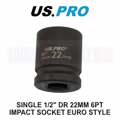 US PRO Tools 22mm Impact Socket 1/2 Drive 6 Point Single Hex 3823