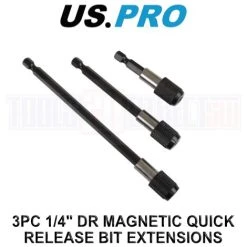 US PRO Tools 3pc 1/4 Drive Magnetic Quick Release Bit Extensions 2179