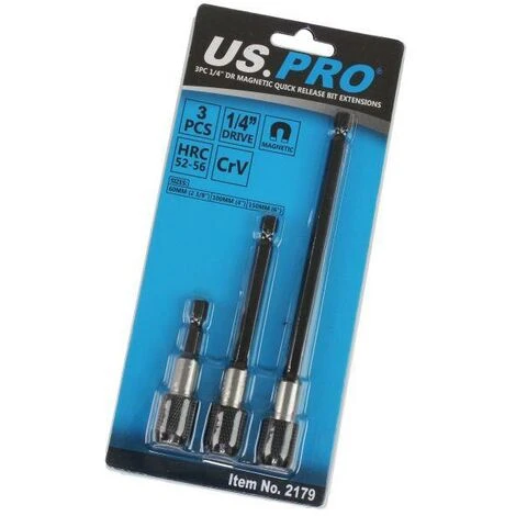 US PRO Tools 3pc 1/4 Drive Magnetic Quick Release Bit Extensions 2179 - Image 3