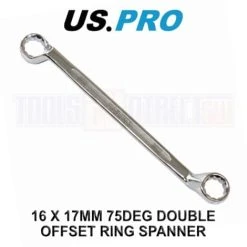 US PRO Tools 16 X 17MM 75 Deg Double Offset Ring Spanner Wrench 3532