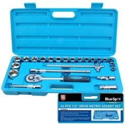 Bluespot 24 Pc Metric Socket Set Ratchet Extention Bar 1/2" Drive 10mm To 32mm