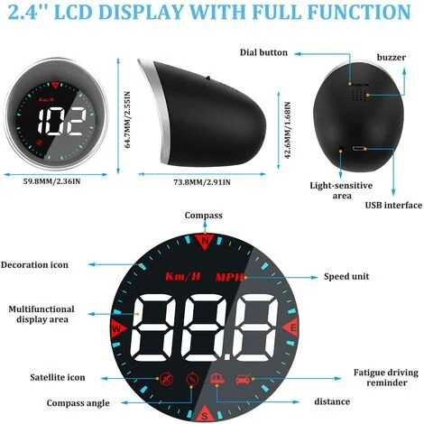 READCLY-Car HUD Speedometer - Universal Windshield MPH/KM Display - Digital Speedometer - GPS Speedometer - Overspeed Alarm, USB Plug & Play - Image 4