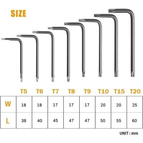 MEZHENG Offset Torx Wrenches 8 Piece Torx Allen Wrench Kit Star Screwdrivers T5 T6 T7 T8 T9 T10 T15 T20 Wrench Sets Hand Tools Torx Allen Wrenches - Image 2
