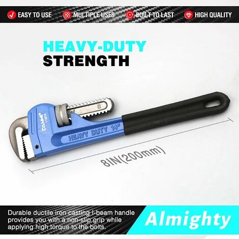 GDRHVFD Plumbing Wrench, Straight Pipe Wrench, Aluminum Duckbill Pipe Wrench, Heavy Duty Pipe Wrench 10", Blue, 200mm 4 GDRHVFD Plumbing Wrench, Straight Pipe Wrench, Aluminum Duckbill Pipe Wrench, Heavy Duty Pipe Wrench 10", Blue, 200mm - Image 2