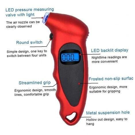 GDRHVFD Digital LCD Display Tire Pressure Gauge 100Psi 4 Tire Pressure Settings Red Meter, Measuring Tools Car Accessory 7 GDRHVFD Digital LCD Display Tire Pressure Gauge 100Psi 4 Tire Pressure Settings Red Meter, Measuring Tools Car Accessory - Image 5