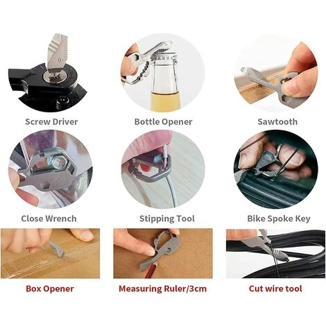 EINEMGELD 24 In 1 Multifunction Pocket Tool Stainless Steel Wrench Keychain Screwdriver Tools Outdoor Multi Tool For Bottle Opener Stripping Camping (Silver) 7 EINEMGELD 24 In 1 Multifunction Pocket Tool Stainless Steel Wrench Keychain Screwdriver Tools Outdoor Multi Tool For Bottle Opener Stripping Camping (Silver) - Image 5