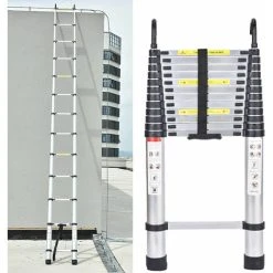 BRIEFNESS 5M/16.5FT Telescopic Extension Alloy Step Ladder Folding Extension Extend Steps Multi Purpose Loft