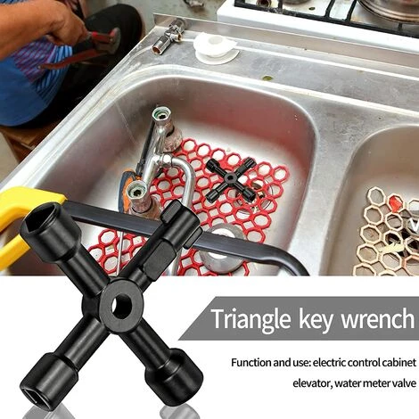 POWAY Multifunction Utility Key, 4 In 1 Multifunction Cross Key, For Gas Radiator Dash Valve Lock - 73mm, Black - Image 3