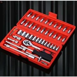 MOREJIEKA 46-Piece 1/4 Inch Ratchet Socket Wrench Set With Storage Case, Includes Metric Bit Sockets And Extension Bars For Car Repair And Home Maintenance
