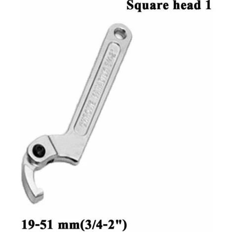 HEGUYEY Chrome Vanadium Adjustable Hook Spanner 19-51mm C-Spanner Tool - Square Head 1, - Image 2