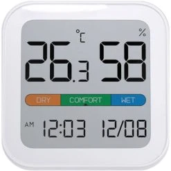 BOED Hygrometer Indoor Thermometer, Desktop Digital Thermometer With Temperature And Humidity Monitor, Accurate Humidity Gauge Room Thermometer With Clock (White)