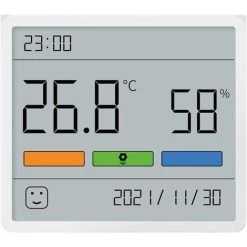 BOED Hygrometer Indoor Thermometer, Desktop Digital Thermometer With Temperature And Humidity Monitor, Accurate Humidity Gauge Room Thermometer With Clock (White)