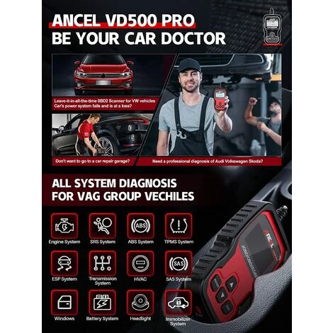 BOED ANCEL VD500 Pro OBD2 Code Reader Fit For Volkswagen Audi Skoda Seat Vehicle - Car Diagnostic Tool Check Engine Light EPB ABS SRS Fault Reader, Oil Service Throttle Position Adaption Brake Pad Reset 4 BOED ANCEL VD500 Pro OBD2 Code Reader Fit For Volkswagen Audi Skoda Seat Vehicle - Car Diagnostic Tool Check Engine Light EPB ABS SRS Fault Reader, Oil Service Throttle Position Adaption Brake Pad Reset - Image 2