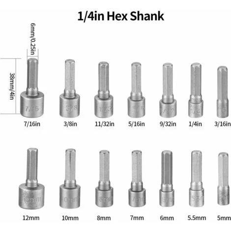 Soleil 14pcs Hex Socket Wrench Adapter For Nuts Driver Insert Socket Set Hex Socket Nuts For Magnetic Screwdriver Hex Bits 4 Soleil 14pcs Hex Socket Wrench Adapter For Nuts Driver Insert Socket Set Hex Socket Nuts For Magnetic Screwdriver Hex Bits - Image 2