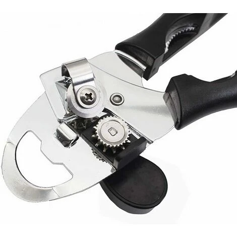 MEZHENG Manual Can Opener Kitchen Adjustable 4 In 1 Multifunction Ergonomic Smooth Edge Jam Jar Lid Clamp Bottle Openers (Black) - Image 2