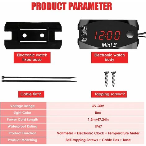 PENY Universal Motorcycle Speedometer, Motorcycle Electronic Watch Digital Clock Voltmeter Thermometer With Large Screen Digital Display Universal For All 12V Motorcycles 5 PENY Universal Motorcycle Speedometer, Motorcycle Electronic Watch Digital Clock Voltmeter Thermometer With Large Screen Digital Display Universal For All 12V Motorcycles - Image 3