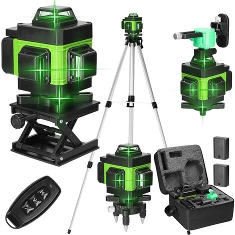 Way X 360° 4D Laser Level 16 Lines Self-balancing Level Green Rotary Horizontal Vertical Self-Leveling Tool IP54 2xRechargeable Batteries, With Tripod 3 Way X 360° 4D Laser Level 16 Lines Self-balancing Level Green Rotary Horizontal Vertical Self-Leveling Tool IP54 2xRechargeable Batteries, With Tripod