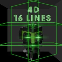 Way X 360° 4D Laser Level 16 Lines Self-balancing Level Green Rotary Horizontal Vertical Self-Leveling Tool IP54 2xRechargeable Batteries, With Tripod 9 Way X 360° 4D Laser Level 16 Lines Self-balancing Level Green Rotary Horizontal Vertical Self-Leveling Tool IP54 2xRechargeable Batteries, With Tripod -Bahco shop 98663884 4